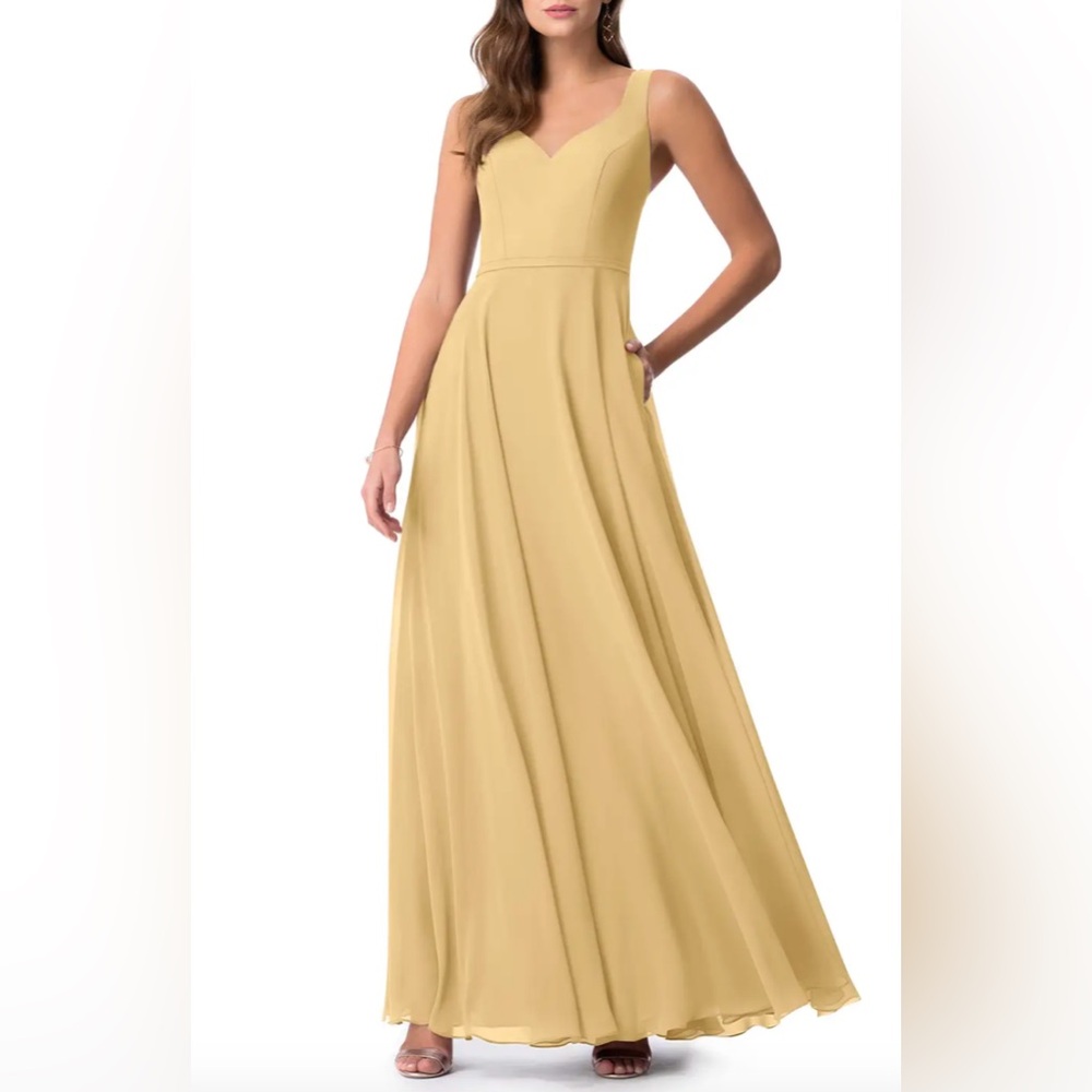 Azazie Briena Sleeveless Maxi Gown in Yellow Gold